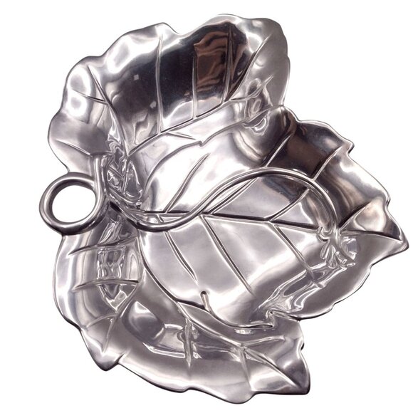 Fitz And Floyd Leaf-Shaped Metal Serveware Snack Tray Bowl Candy Dish Trinket - Picture 2 of 11